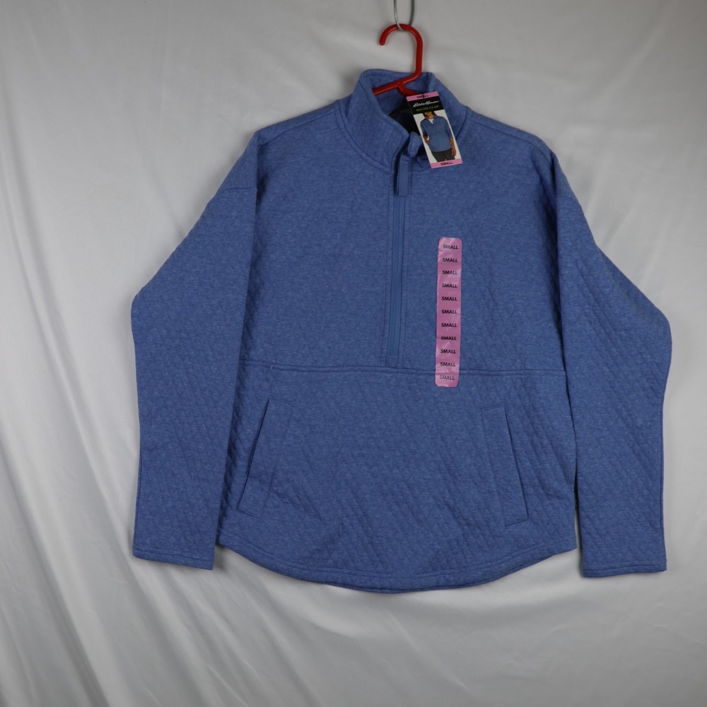 Eddie Bauer Quilted 1/2 Zip Pullover Womens Small Blue Heathered Colony Fleece